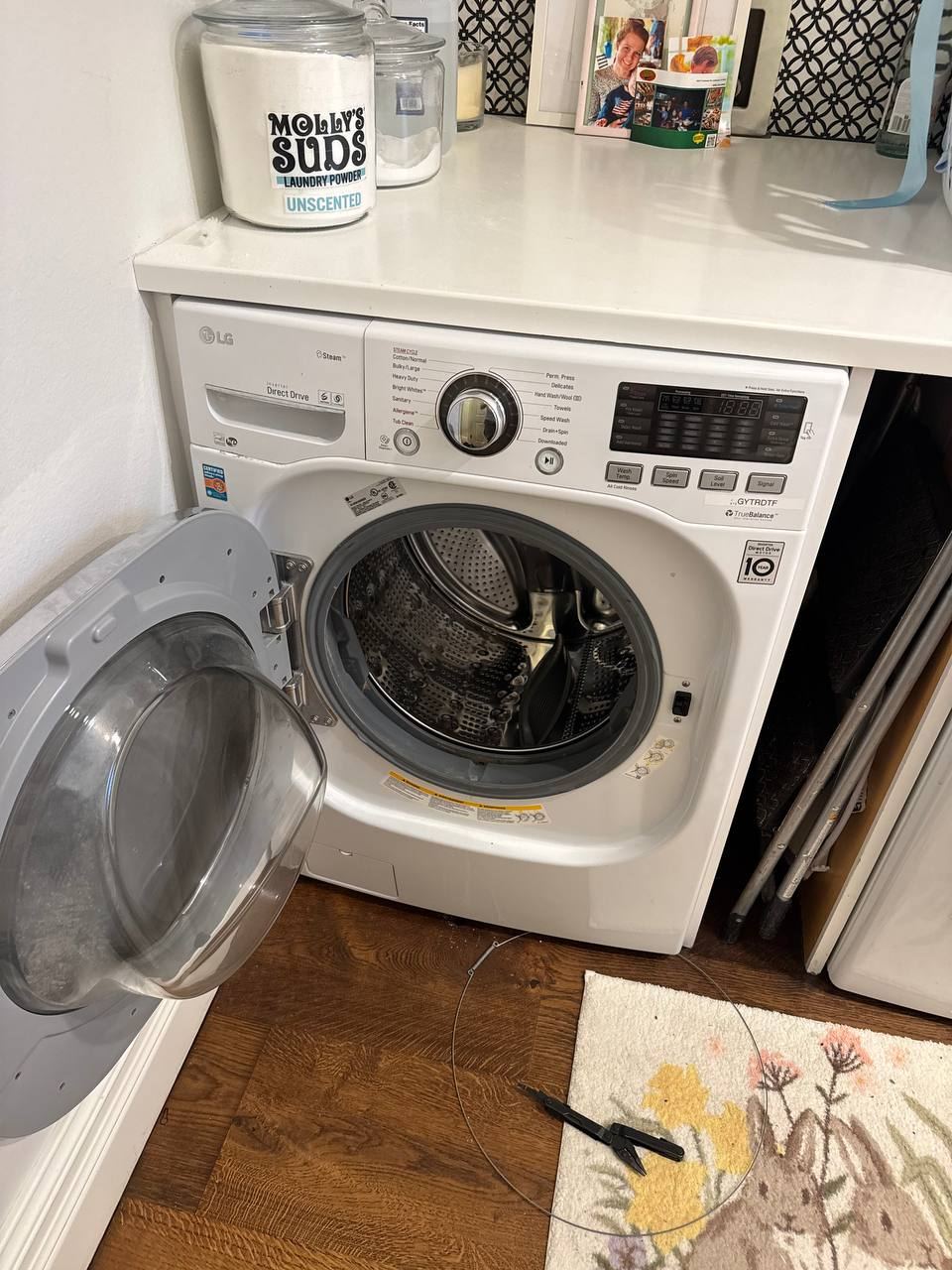 LG front load washer with door boot clamp removed
